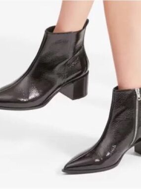 Everlane Pebbled Black Patent Leather The Boss Ankle Boots 8.5